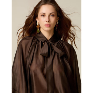 Oltre - Blusa in voile con fiocco - Marrone
