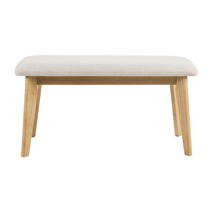 Banc scandinave en tissu effet velours texturé beige et bois clair L92 cm ELION
