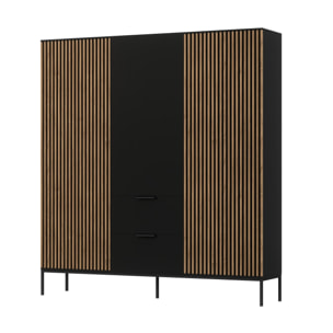 Savanna - armoire - effet bois et noir - 185x200 cm - Noir / Bois