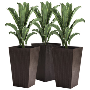 Conjunto de 3 Macetas Cuadradas de Plantas para Jardín Terraza 36,5x36,5x61 cm