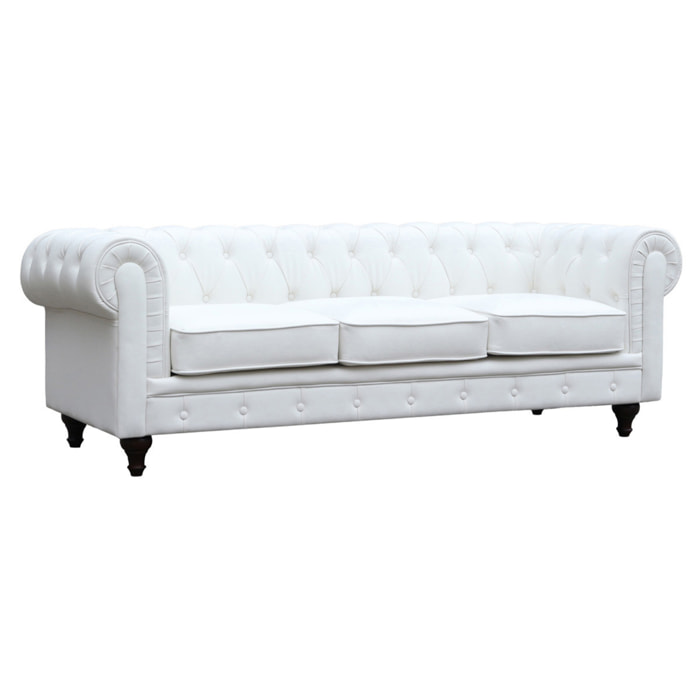 Canapé fixe Chesterfield "Aliza" - 208 x 82 x 70 cm - 3 places - Blanc