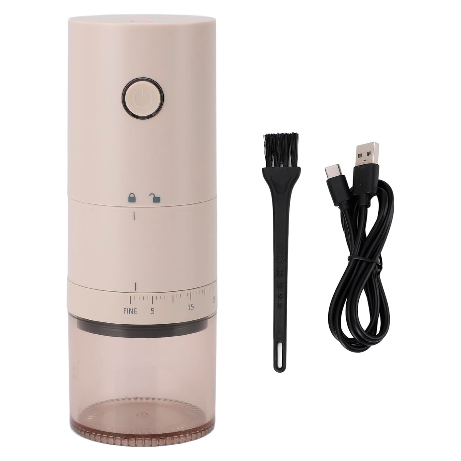 Molino de café eléctrico portátil 995, 30W, batería recargable de 2000mAh, capacidad 120ml, ajuste de grosor y luces de aviso de batería.