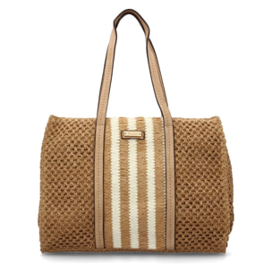 Bolso de hombro para mujer de rafia, diseño moderno con adornos, comodo.