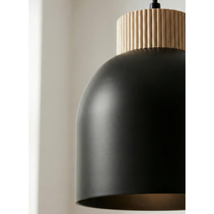 Lampada a sospensione Kru in acciaio nero opaco e legno
