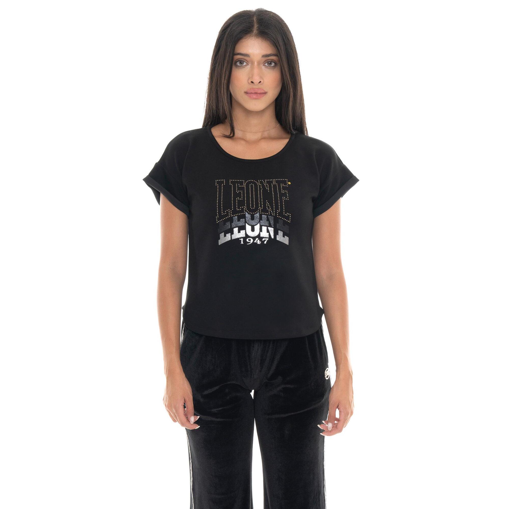 Camiseta de manga corta para mujer Leone 1947 Gold Studs, tejido elástico
