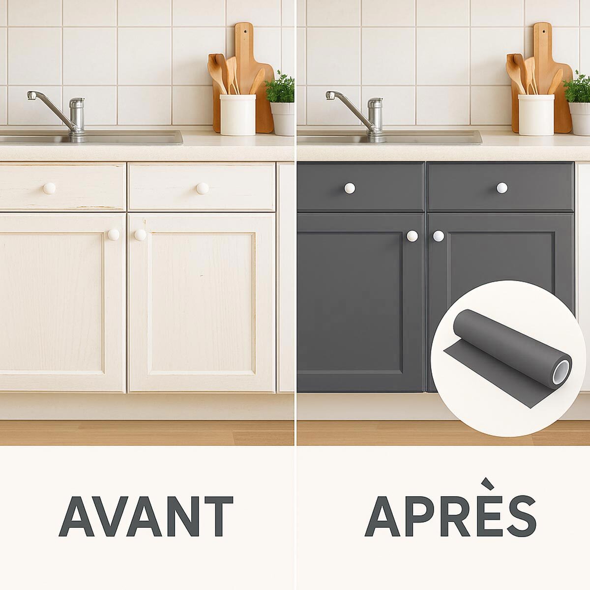 Rouleau adhésif décoratif Vinyle au Mètre - Gris fonce - Sticker Lavable Imperméable Mur Cuisine Meubles