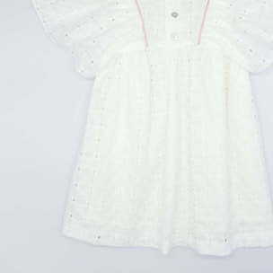 VESTIDO DETALLE BRILLO ROSA BORDADO BLANCO