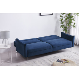 Canapé design convertible 3 places en velours bleu SALLY