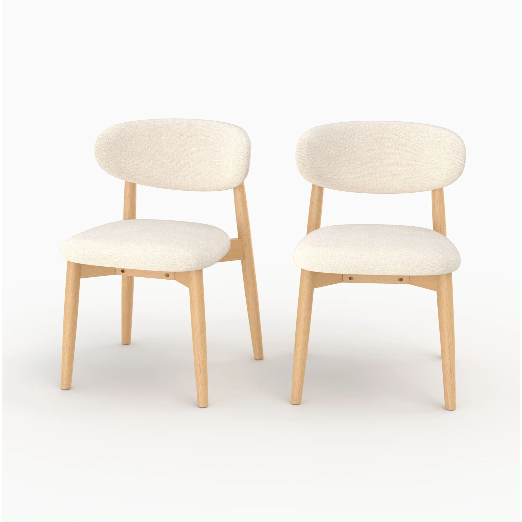Lot de 2 chaises en tissu beige et bois d'hévéa naturel - Yuna