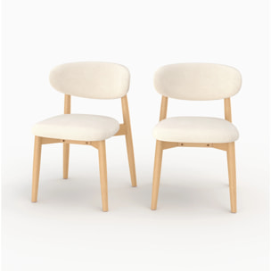 Lot de 2 chaises en tissu beige et bois d'hévéa naturel - Yuna
