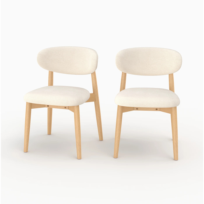 Lot de 2 chaises en tissu beige et bois d'hévéa naturel - Yuna