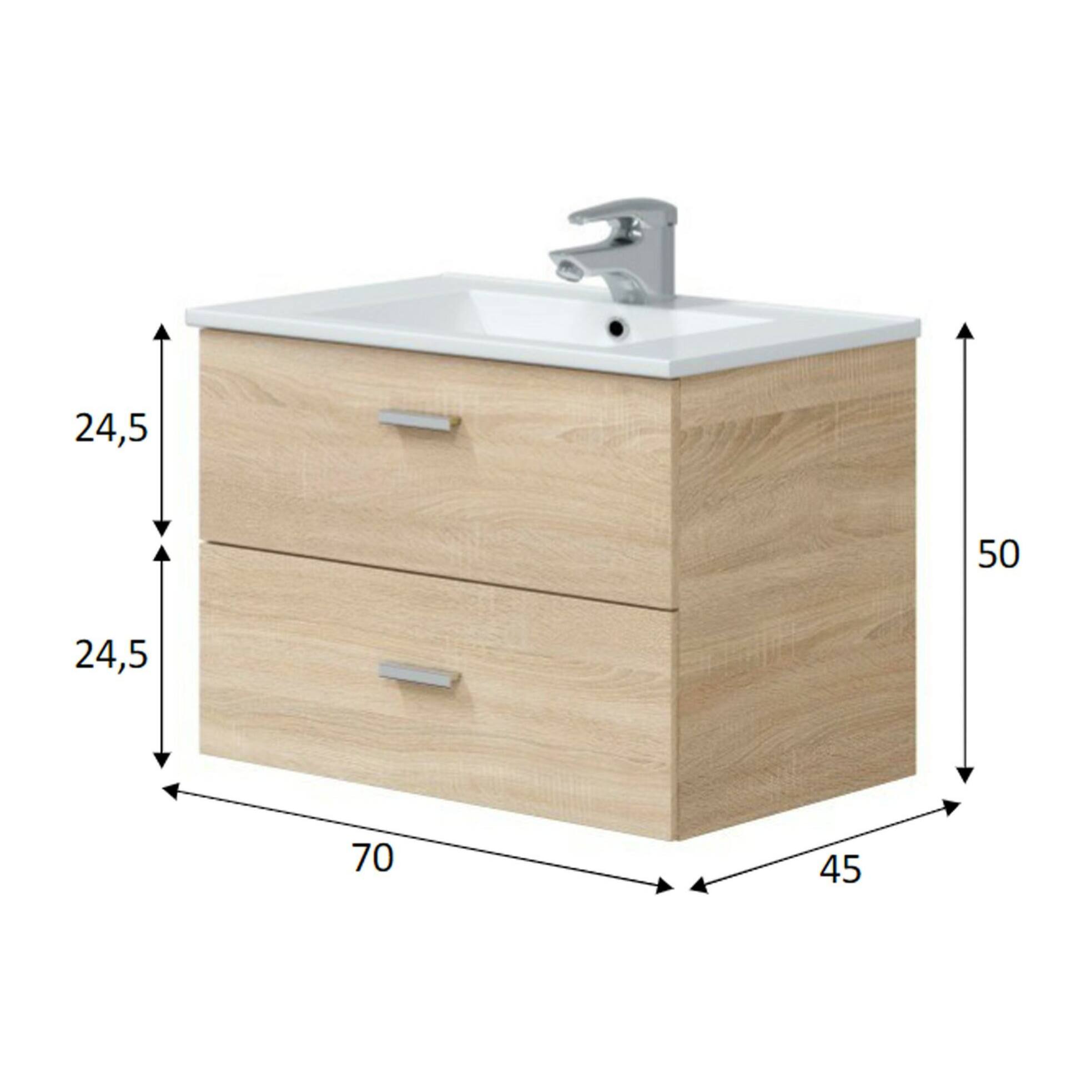 Mobile sottolavabo Tico, Mobiletto da bagno, Contenitore porta lavabo, Armadio per lavandino, 70x45 h50 cm, Rovere