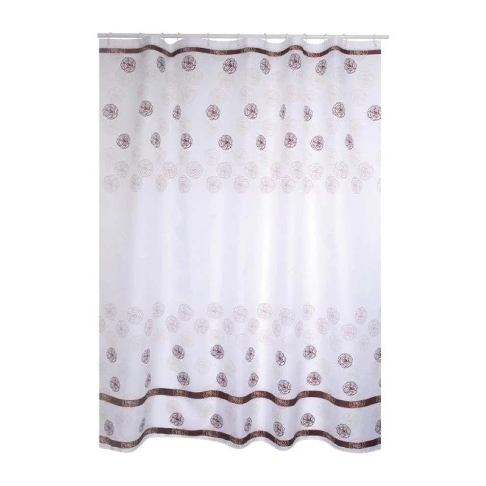 Rideau de douche Polyester KAYA 180x200cm QUALITE PREMIUM Blanc & Marron - Anneaux inclus MSV