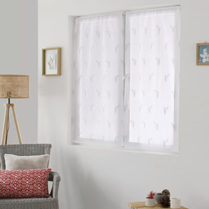 Paire de petits voilages aux broderies bicolores - Blanc