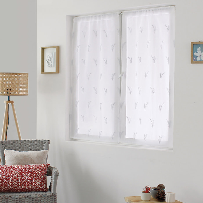 Paire de petits voilages aux broderies bicolores - Blanc
