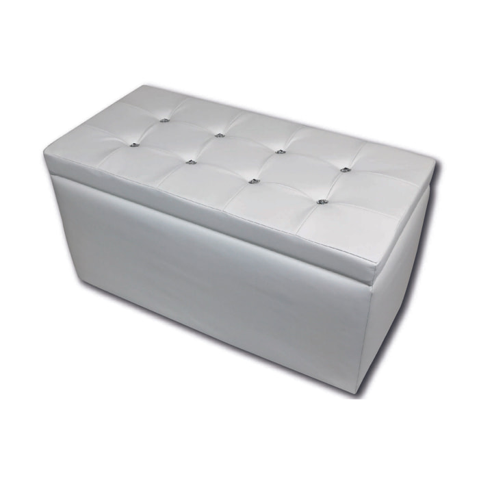 Pouf contenitore in similpelle, colore bianco, Misure 90 x 45 x 45 cm