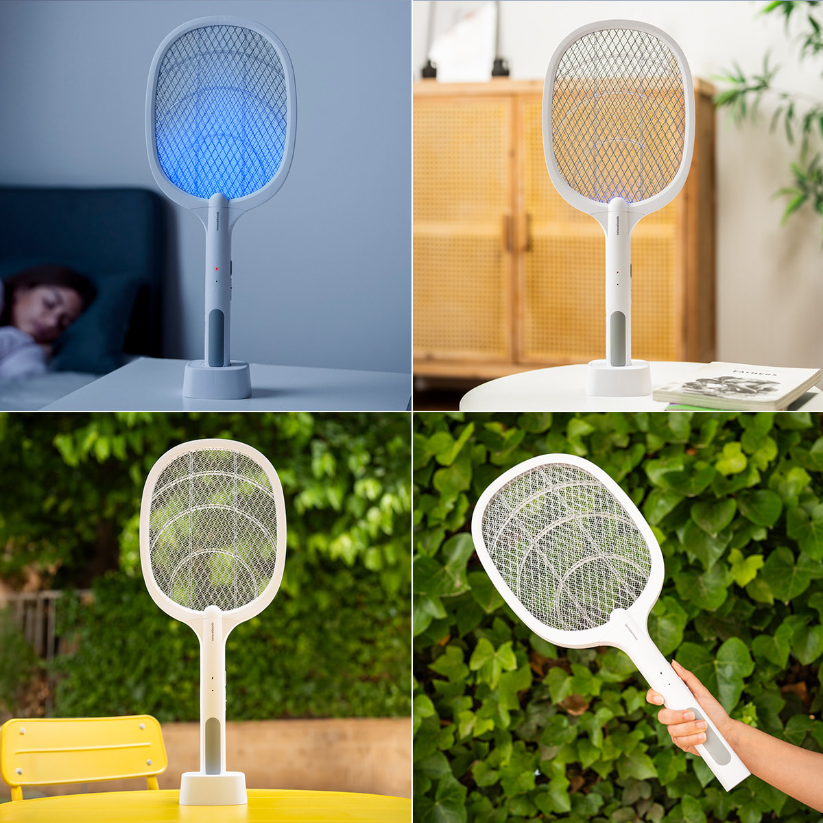 Racchetta elettrica per insetti ricaricabile con luce UV 2 in 1 Elecfly - bianco
