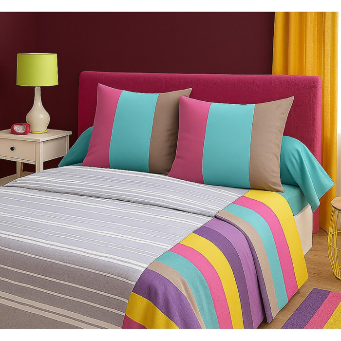 Parure De Draps 4pcs 100%coton 57fils Rayures Vert