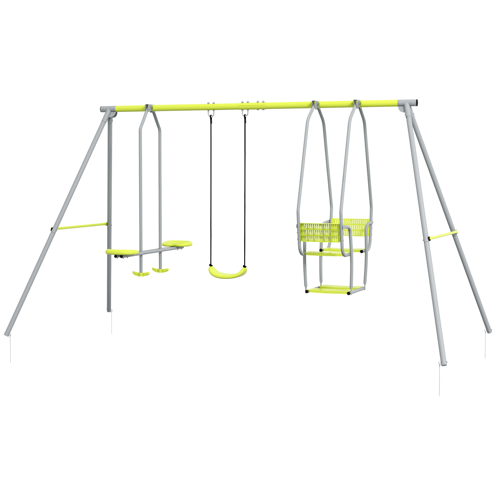 Balançoire 3 agrès portique 2 face à face et balançoire dim. 2,83L x 1,56l x 1,8H m métal époxy PE gris vert