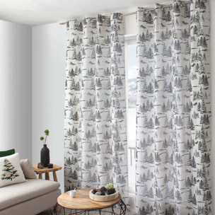 Rideau imprimé montagne en coton recyclé - Gris anthracite