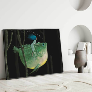 Affiche encadrée illustration onirique sous marine Affiche + cadre en métal - Noir