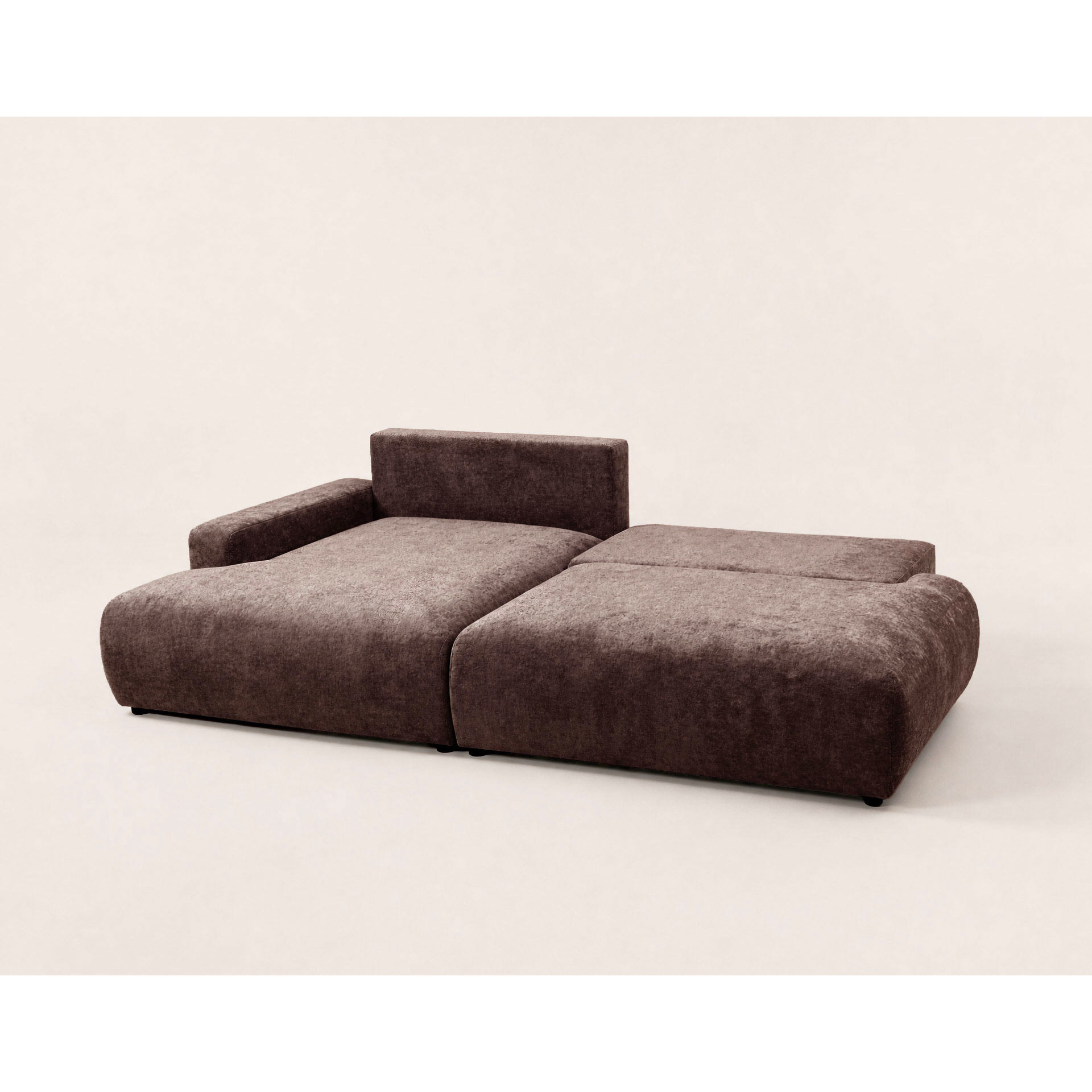 Pivoine - Canapé d'angle ouvert gauche 4 places convertible avec coffre en tissu texturé - Marron