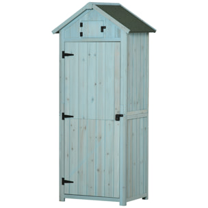 Armoire abri de jardin remise pour outils 3 étagères 2 portes loquets toit pente bitumé 77L x 54l x 179H cm sapin traité bleu