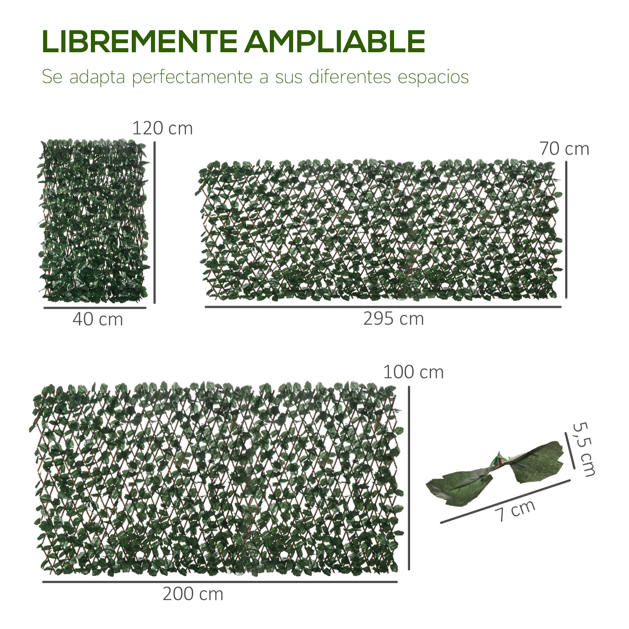 Valla de Enrejado Expansible de 2 Piezas con Hojas Artificial 295x70 cm Celosía Extensible de Mimbre Pantalla de Privacidad Decorativo para Jardín Balcón Verde