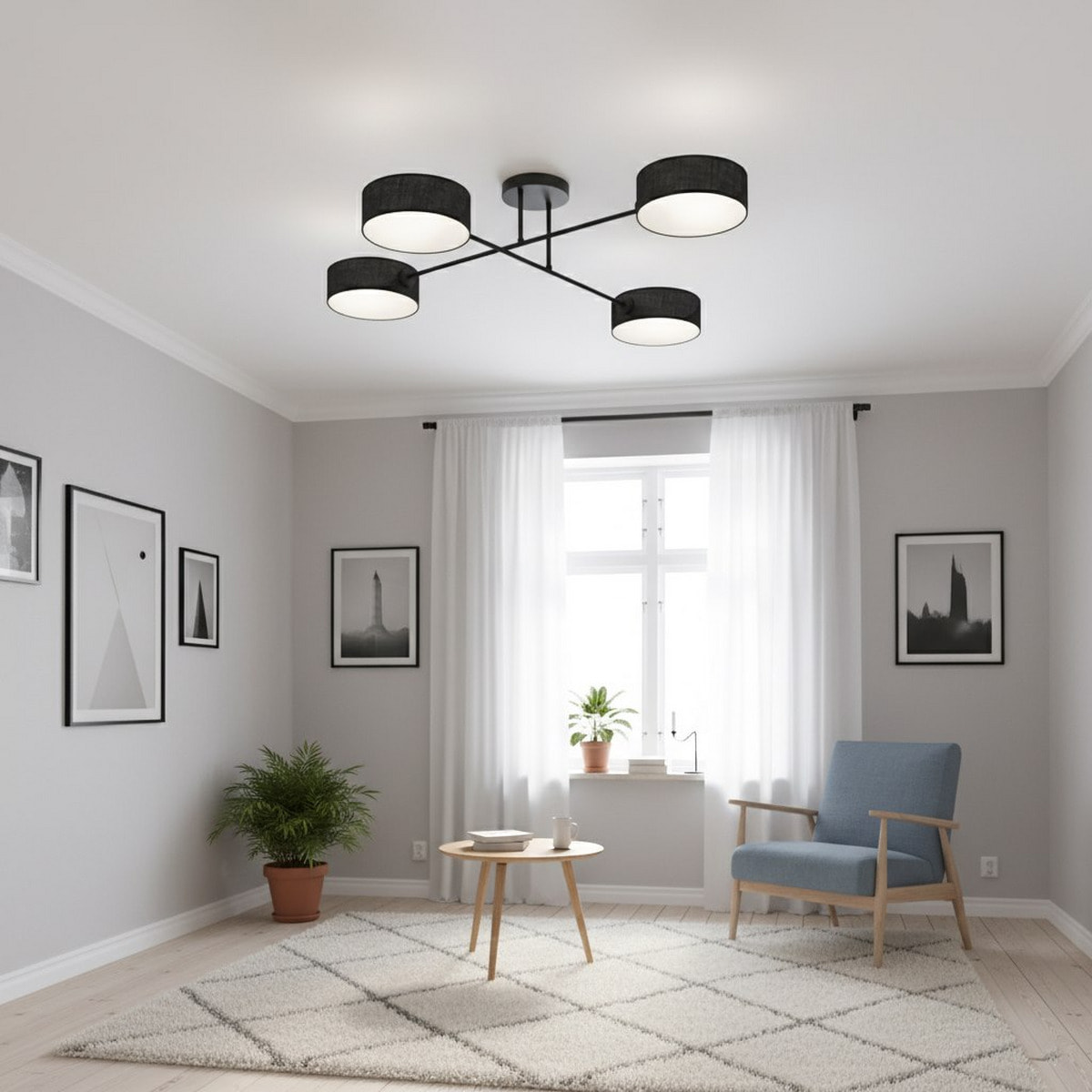Lampada a sospensione Maga a quattro bracci in acciaio nero