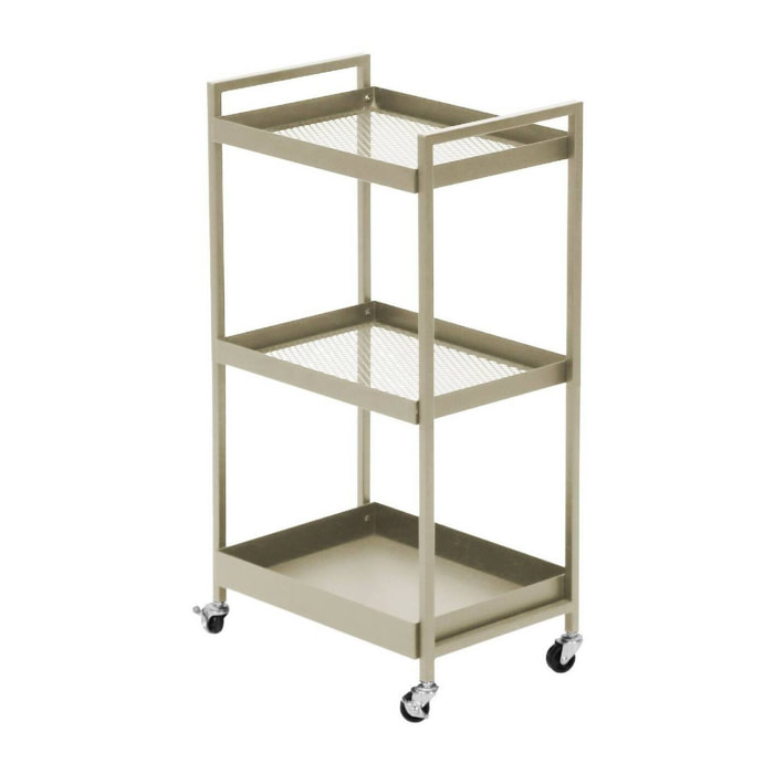 Carrello Masio, Mobiletto poggiavivande, Tavolino mobile per pranzo, Tavolino da trasporto, 43x30 h80 cm, Panna