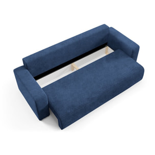 GLORIA - Canapé droit convertible 3 places en tissu bleu