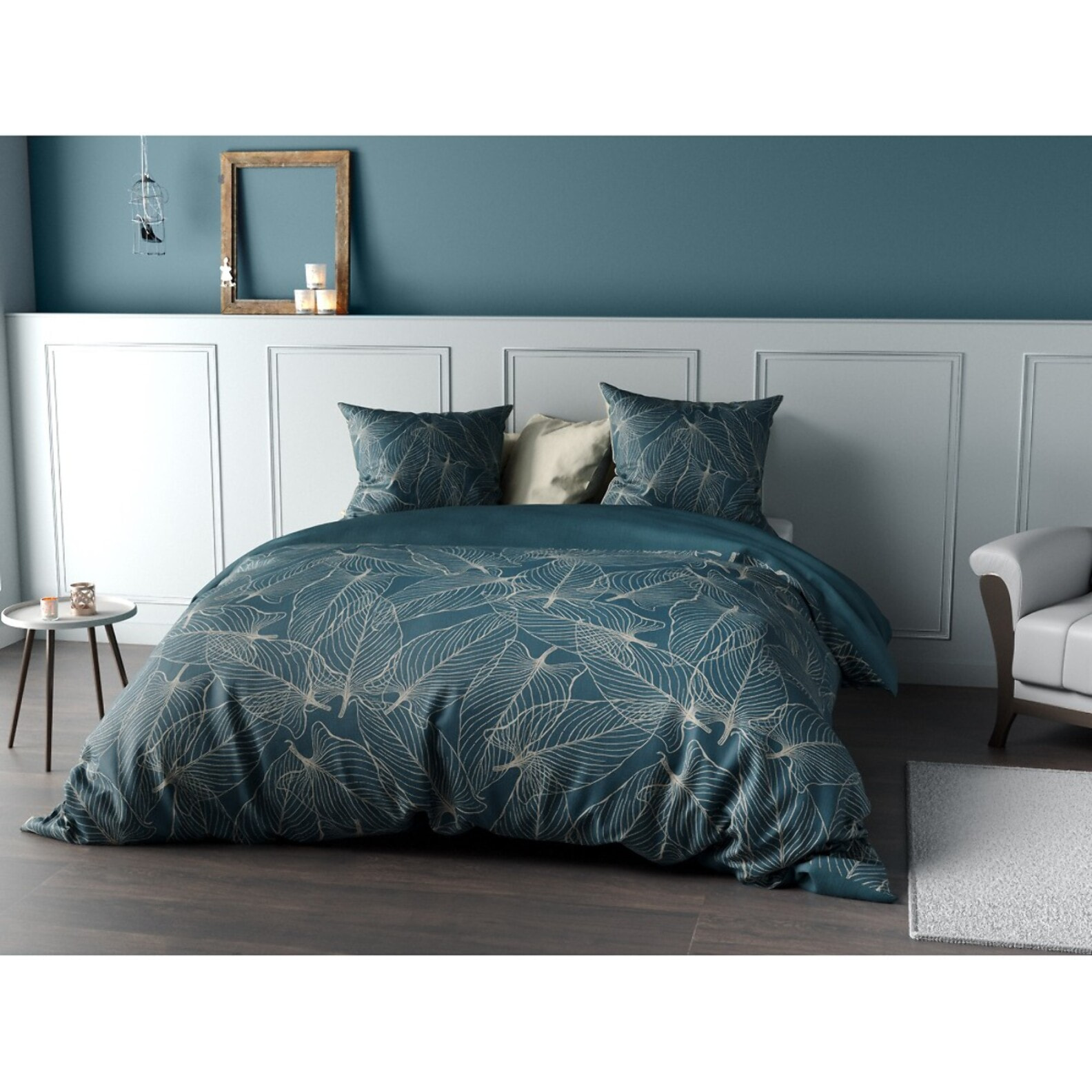 Parure housse de couette coton bleu