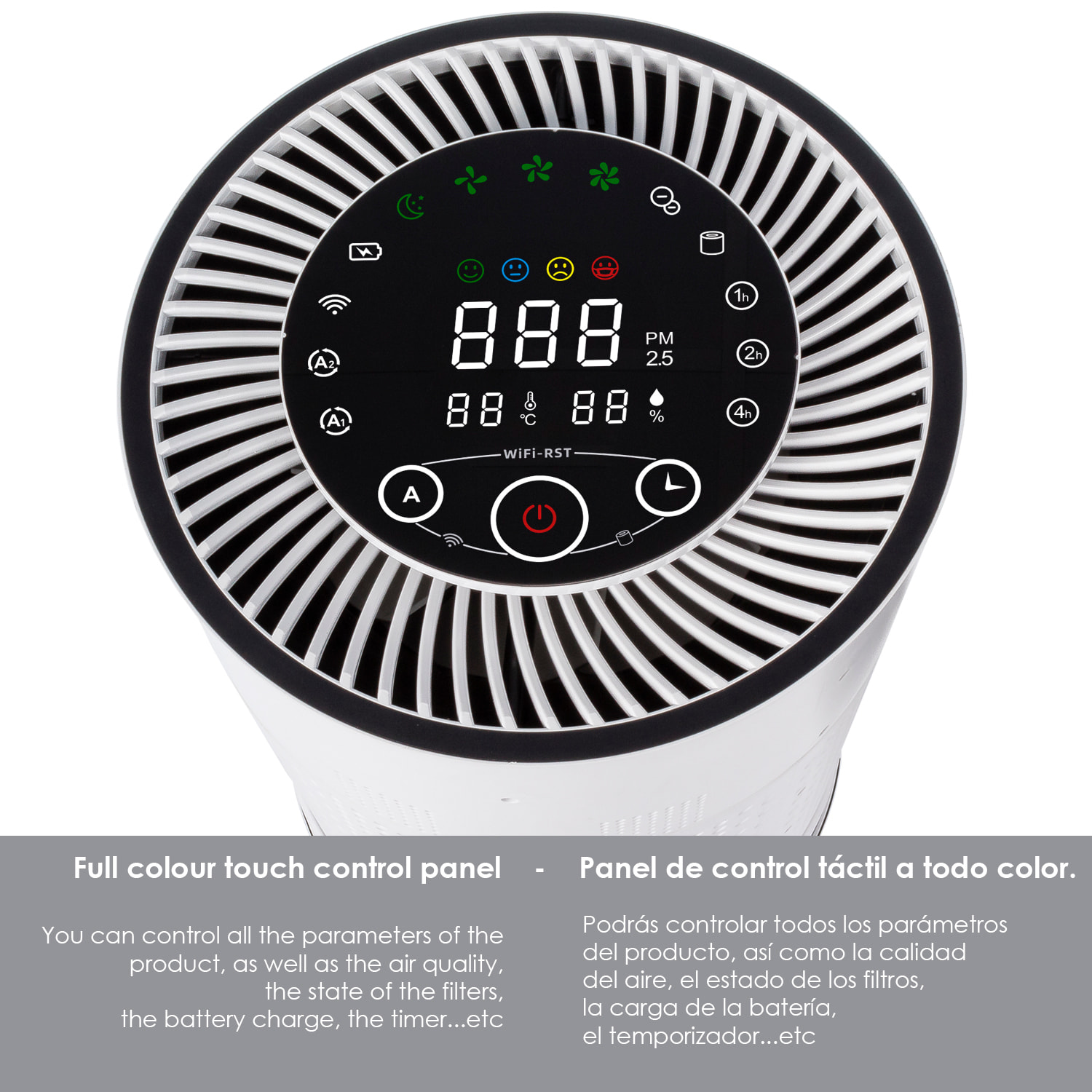 DAM Robot purificatore d'aria con formaldeide, anioni, TVOC ed eliminazione del 99,97% dei batteri. 31x31x47 cm. Colore bianco