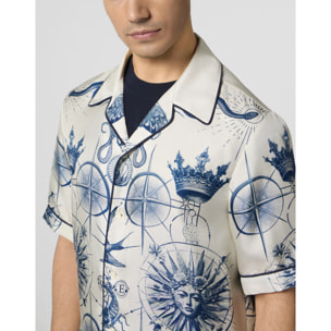 PHILIPP PLEIN Silk Bowling Shirt All-Over Tattoo