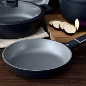 Wok 28x8.0cm aluminio fundido con tapa, inducción, colección indigo