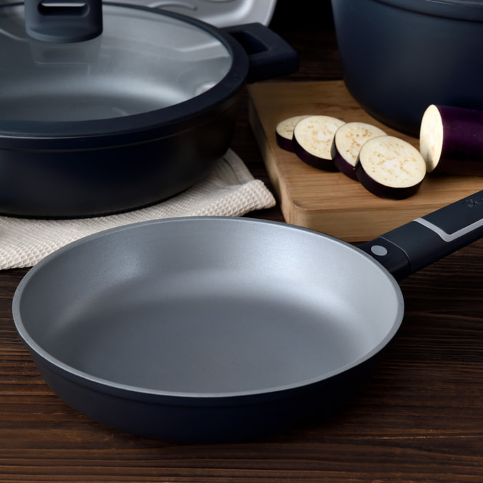 Wok 28x8.0cm aluminio fundido con tapa, inducción, colección indigo