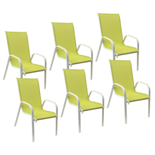 Lot de 6 chaises MARBELLA en textilène vert - aluminium blanc