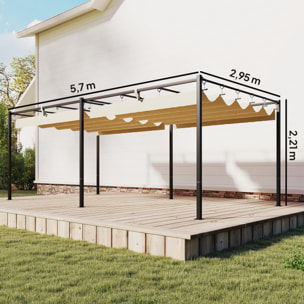 Pergola de jardin double toit rétractable structure métallique beige