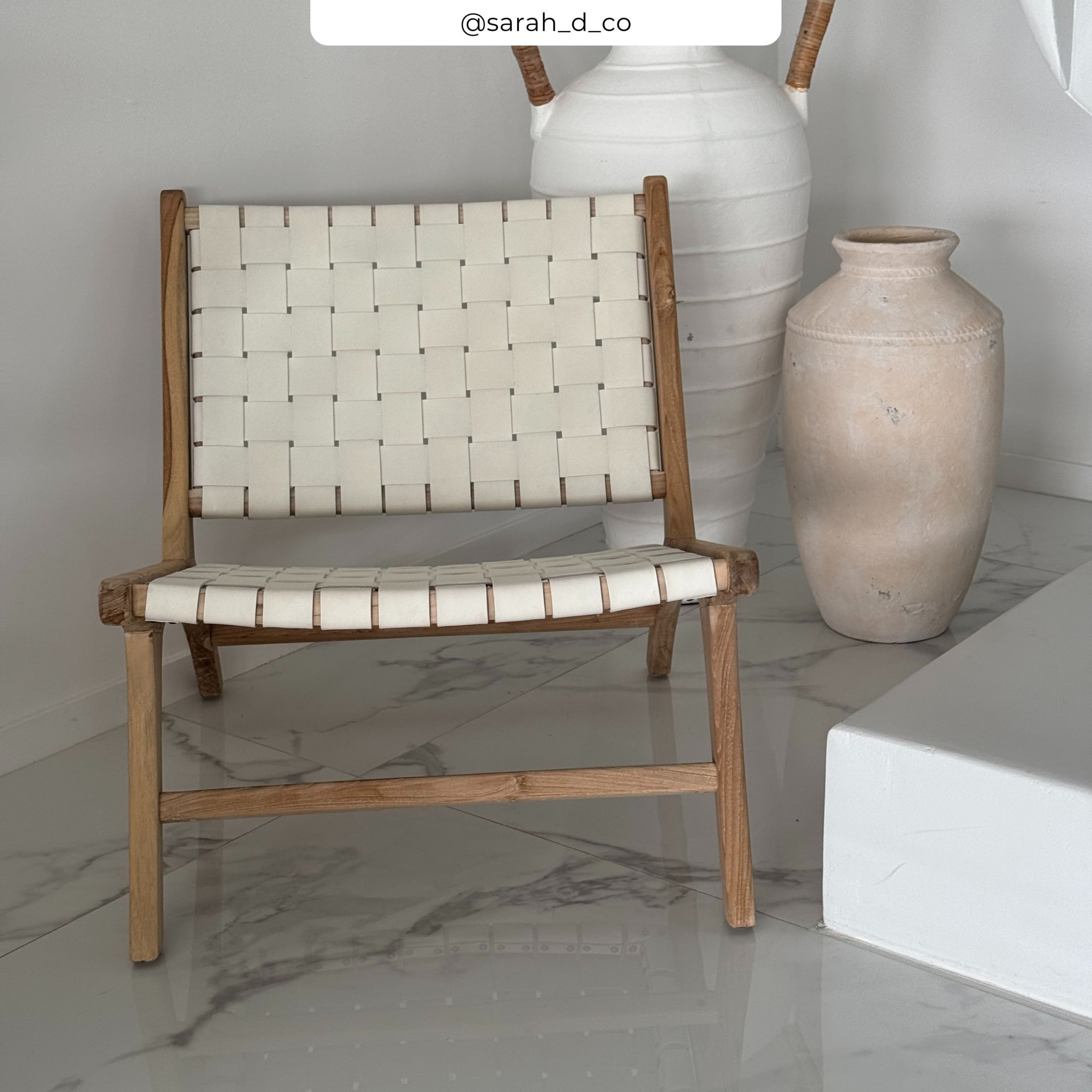 Fauteuil en teck et cuir tressé blanc - Kuna