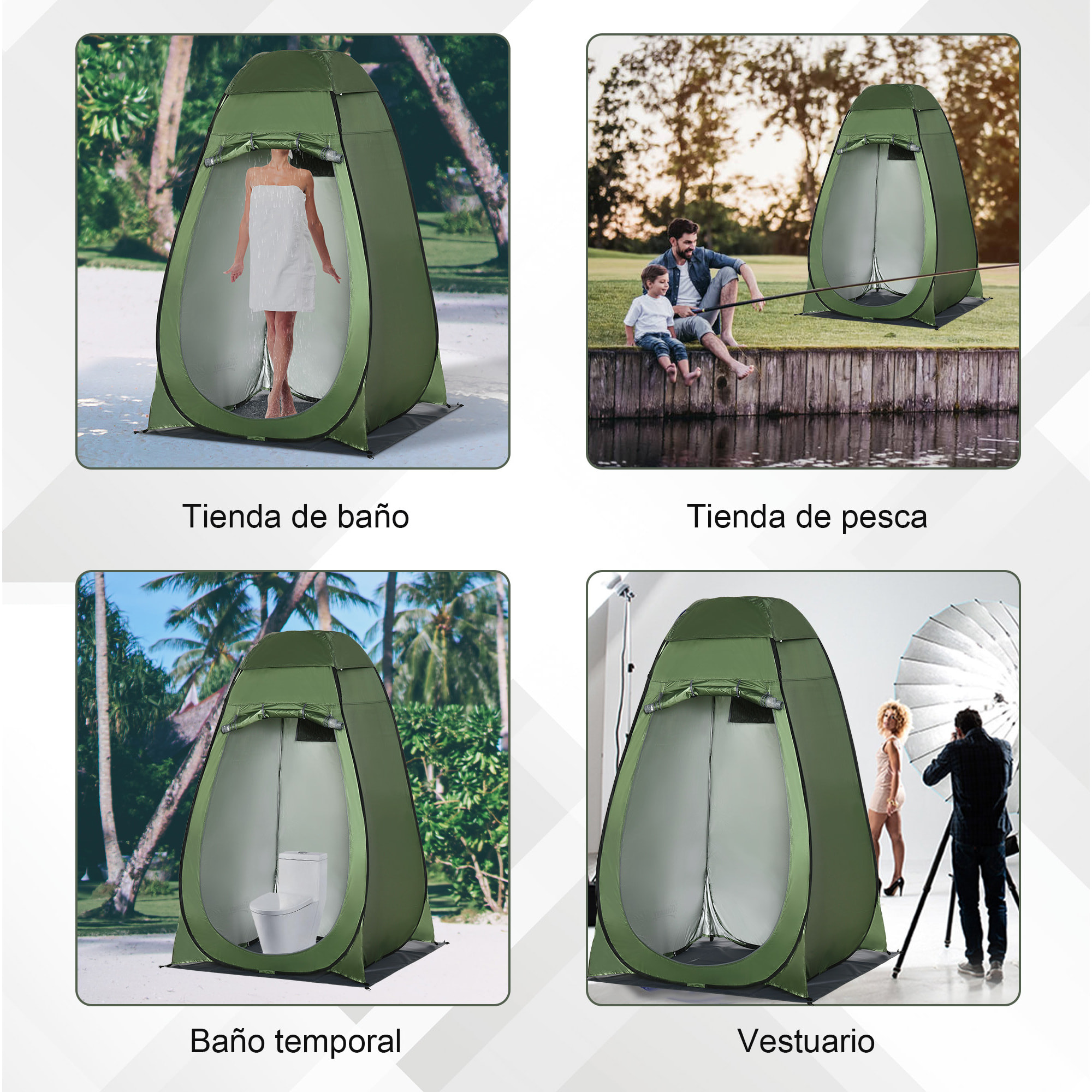 Tienda de Campaña Instantánea Pop-Up Tienda de Ducha Camping Portátil con Gancho Bolsillo Bolsa de Transporte y UV 20+ para Baño Vestuario Cambiador 126x124x189 cm Verde Oliva