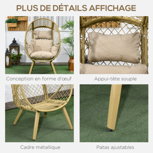 Fauteuil de jardin cocon sur pied dim. 88L x 85l x 143H cm avec coussins