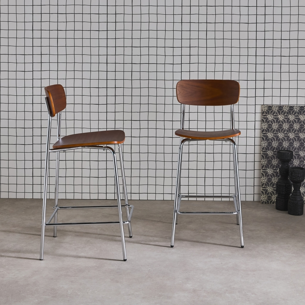 Tabouret de bar vintage métal et contreplaqué 66cm (lot de 2) TOBY