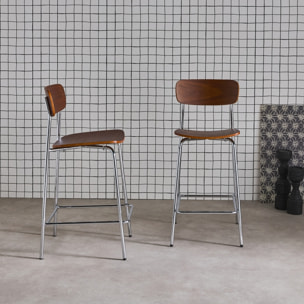 Tabouret de bar vintage métal et contreplaqué 66cm (lot de 2) TOBY