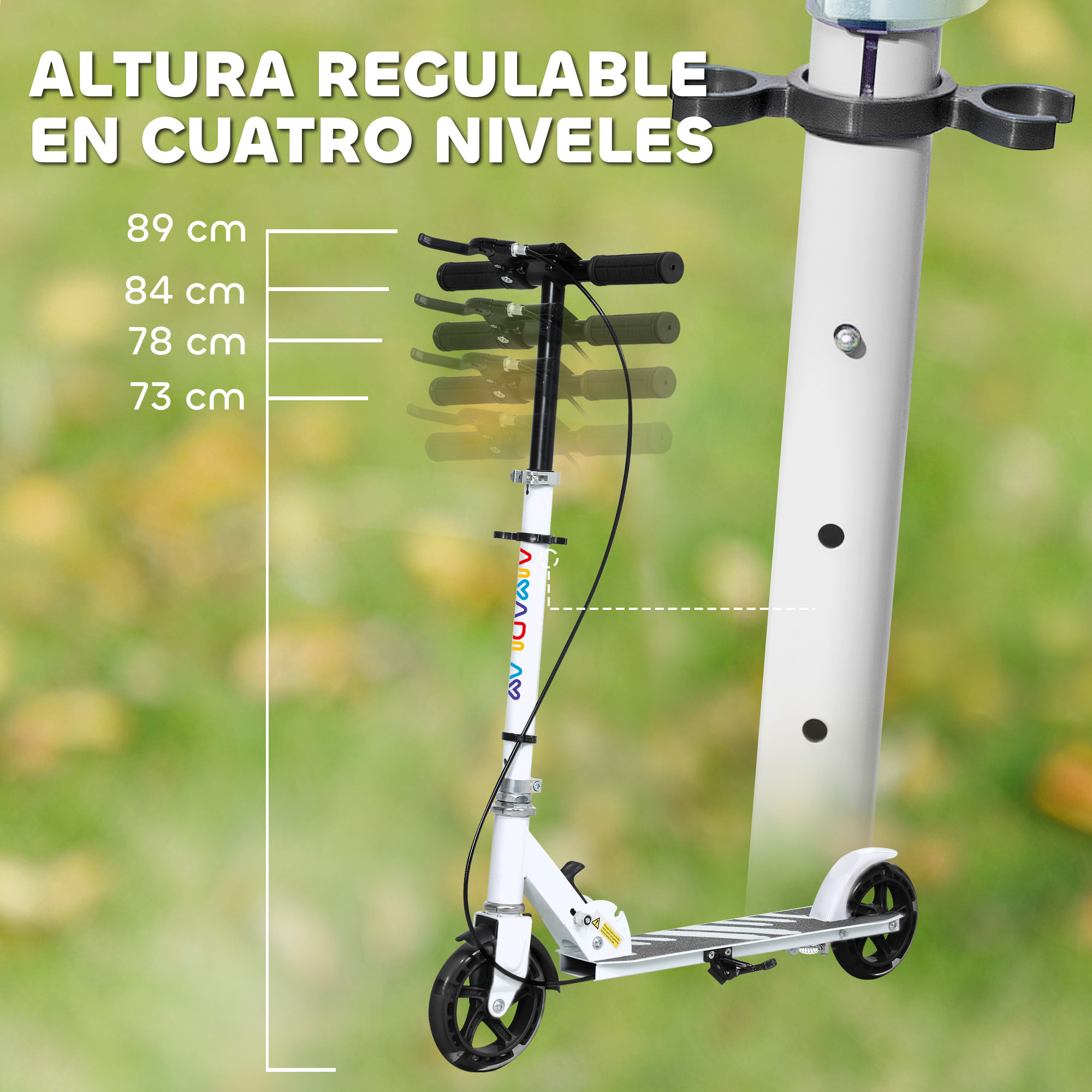 Patinete Plegable para Niños de 3-8 Años, Patinete Infantil de 2 Ruedas con LED Luces, Manillar de 4 Altura Ajustable, Freno Posterior y de Mano, Blanco