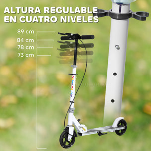 Patinete Plegable para Niños de 3-8 Años, Patinete Infantil de 2 Ruedas con LED Luces, Manillar de 4 Altura Ajustable, Freno Posterior y de Mano, Blanco