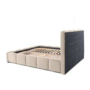 Torreon - lit coffre - 140x200 - sommier inclus - en velours - Beige