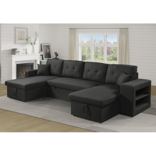 Canapé d'angle panoramique convertible en tissu "Axel" - 4 places - Noir