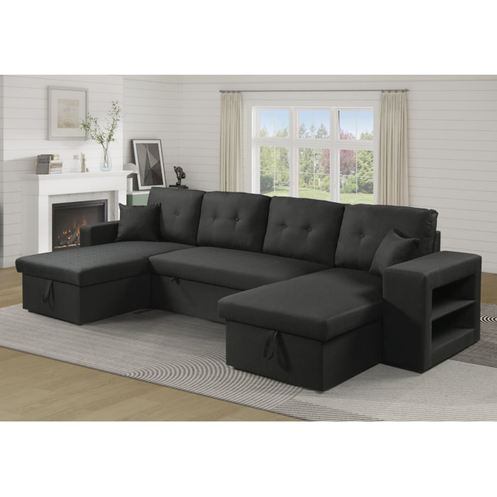 Canapé d'angle panoramique convertible en tissu "Axel" - 4 places - Noir