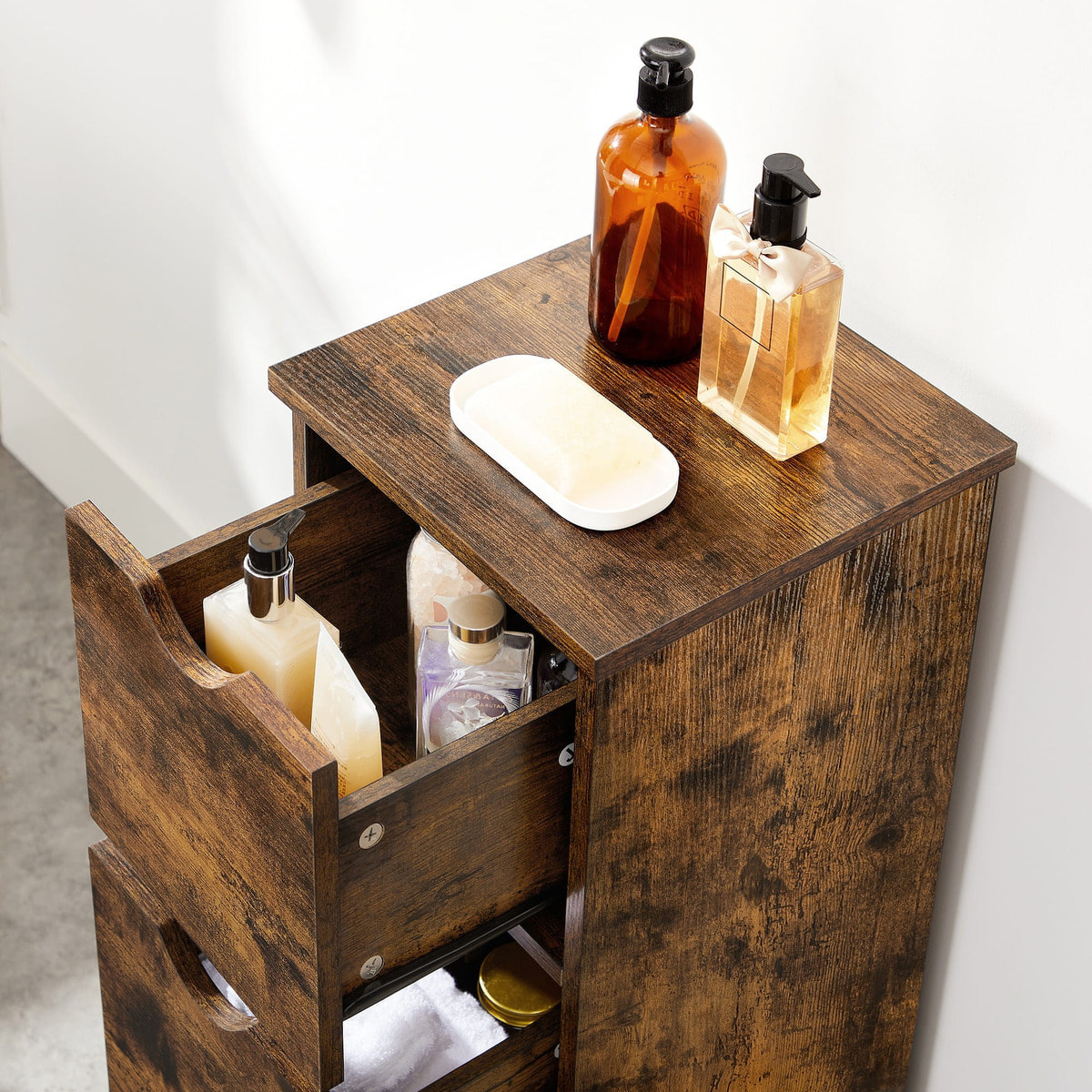 Cassettiera bagno rustica in legno marrone scuro