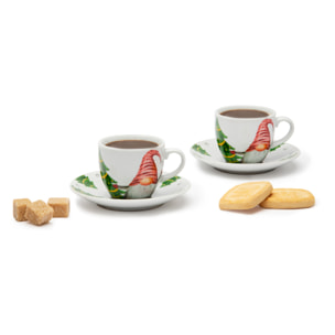 Coffret 6 tasses à café avec soucoupes Excelsa – Gnomo Friends, Porcelaine Blanche